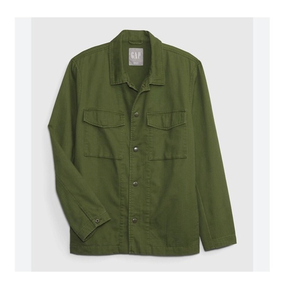 Gap Utility Shirt Jacket Green Military Shacket Snap Up Canvas Cotton Twill M